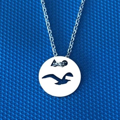 Collier femme argent, créateur CabaneTchanque, Pendentif Mouette en vol